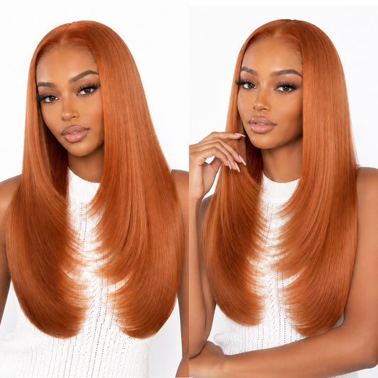 Glueless Synthetic layered cut 9x7 Lace Front Orange Wig Wear&Go Premium Human-Hair-Like Fiber