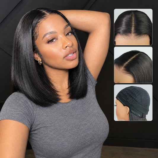 U&A Synthetic Straight Bob Layered Cut Wig Wear and Go 9x7 Glueless Lace Front Wig