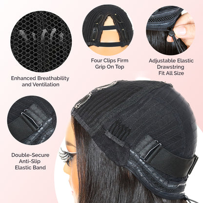 Yaki Straight V Part Layered Wig 250% Density Glueless No Leave Out Synthetic Hair Wig 22 Inch Beginner Friendly T4/60 Brown Platinum