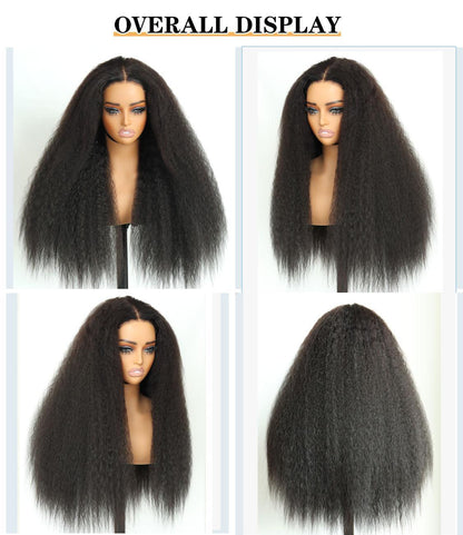 Glueless Human Hair Blend Fiber Kinky Straight 6*4 Real HD Lace Front Wig Wear and Go Wig