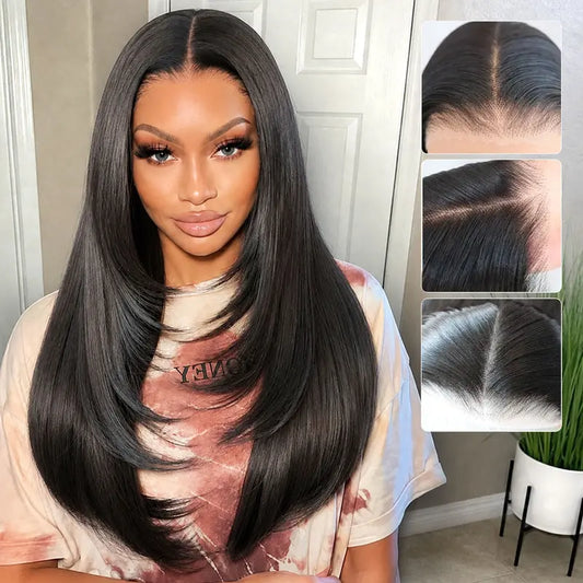 U&A Glueless Synthetic layered cut 9x7 Lace Front Wig Wear And Go Premium Human-Hair-Like Fiber