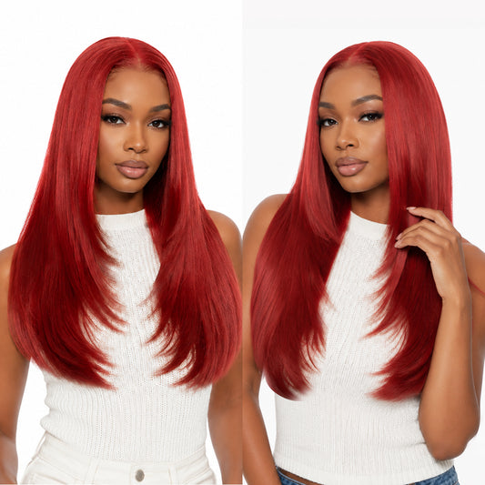 Glueless Synthetic layered cut 9x7 Lace Front Red Wig Wear And Go Premium Human-Hair-Like Fiber