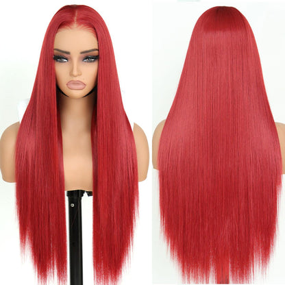 Red Wig 9x7 Glueless Synthetic Lace Front Wig，Wear And Go Pre Plucked Pre Cut Straight Wig Premium Human-Hair-Like Fiber