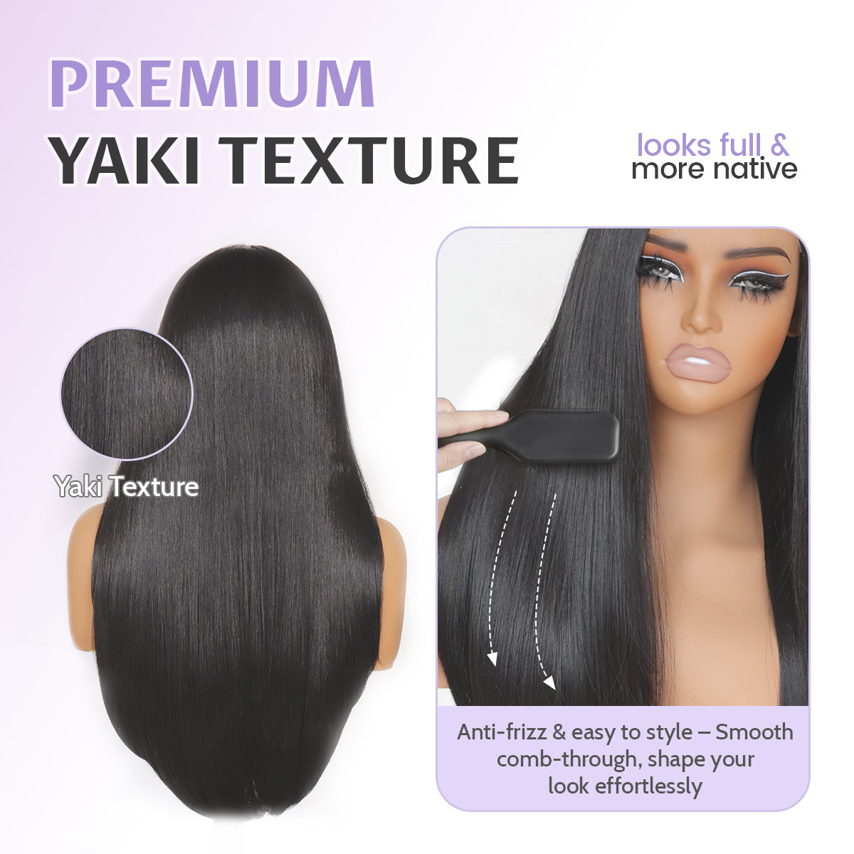 U&A HAIR Wear and Go Glueless 9X7 Yaki Straight Lace Front Wigs 220% Density Pre Cut Plucked Invisible Knots 20 Inches