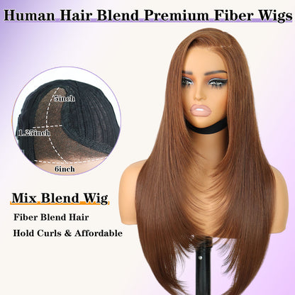 Light Brown Skinlike Real HD Lace C-Part Layered Wig Wear and Go Glueless Straight Wig Tiny Knots