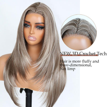 Mix Blonde Synthetic layered cut Lace Front Glueless Wig Tiny Knots Premium Fiber