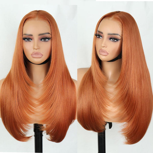 Glueless Synthetic layered cut 9x7 Lace Front Orange Wig Wear&Go Premium Human-Hair-Like Fiber