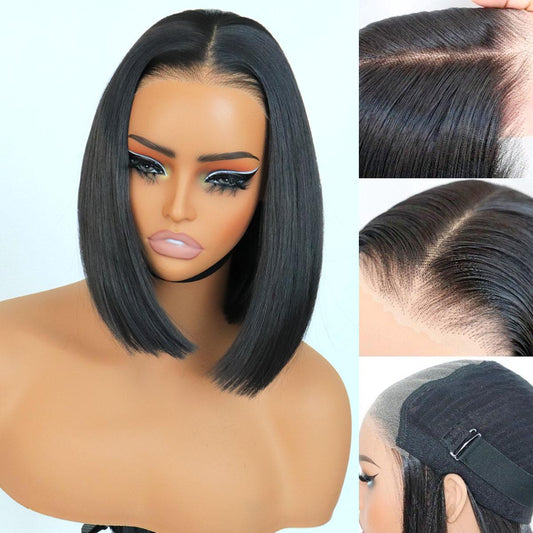 Wear and Go Glueless 9x7 Lace Front Synthetic Bone Straight Wigs Double Drawn Bob Wig