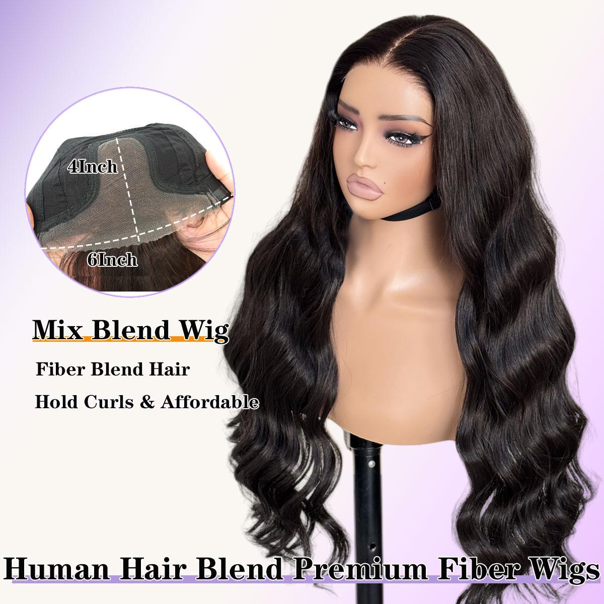 Glueless Body Wave Wig Wear and Go 6x4 Lace Front Wig Natural Hairline Premium Human-Hair-Like Fiber
