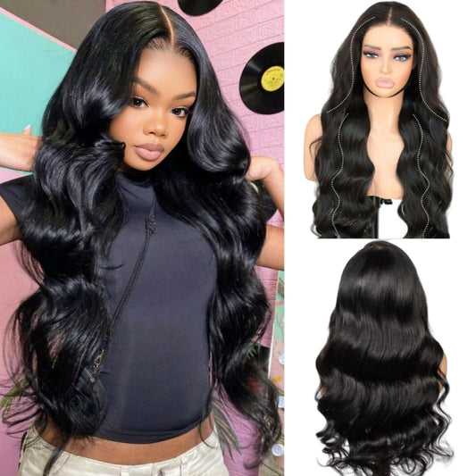 Glueless Body Wave Wig Wear and Go 6x4 Lace Front Wig Natural Hairline Premium Human-Hair-Like Fiber