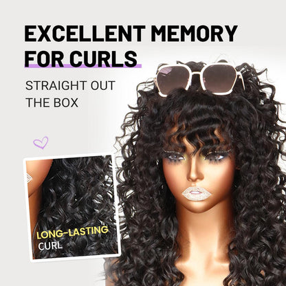 Blend Human Hair Curly Wig with Bangs 6x4 Glueless Lace Front Wig Wear and Go Realistic Look with True Scalp 220% density