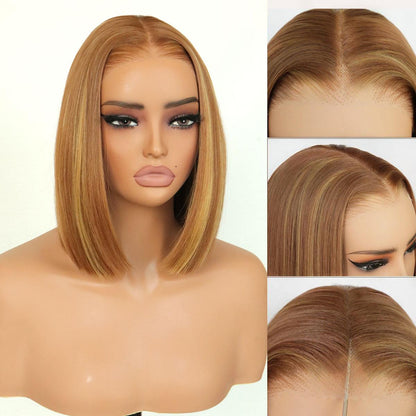 Wear and Go Glueless 9x7 Lace Front Omber Highlight Bob Wig Synthetic Straight Wigs Double Drawn