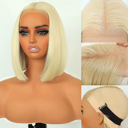 Wear and Go Glueless 9x7 Blonde Lace Front Synthetic Bone Straight Wigs Double Drawn Bob Wig
