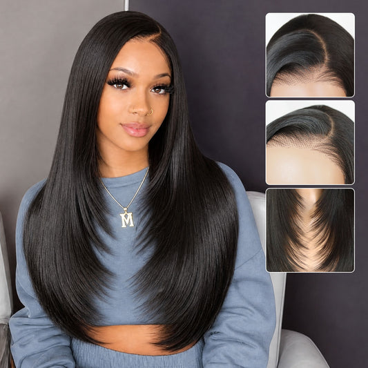 U&A Layered Straight 9x7 Lace Front Wig C-Part Glueless Wear and Go Pre-Cut