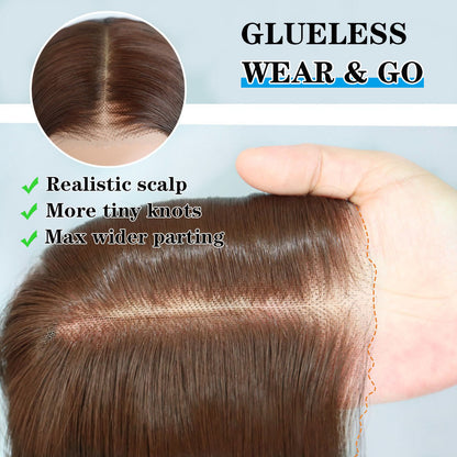9x7 Glueless Synthetic Chocolate Brown Bob Wig Wear and Go Bone Straight Wigs Double Drawn