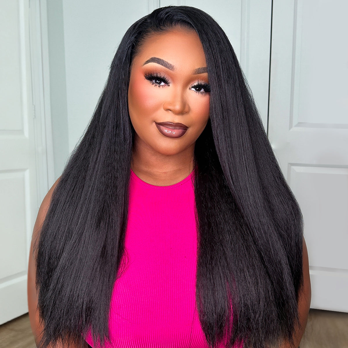 3 In 1 Kinky Straight Half Wig Wear Go Glueless Synthetic Wigs With Drawstring Invisible Hairline No lace Quick Install Beginners Friendly