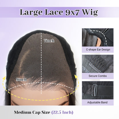 U&A Hair Synthetic 9x7 Glueless C-Part Layered Short Wig 14 Inch，Wear and Go Lace Front Straight Wig Pre Plucked Pre Cut Natural Hairline with Tiny Knots