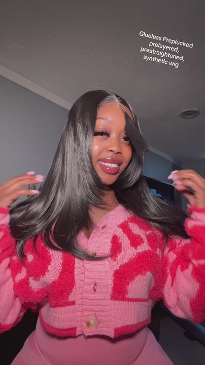 Glueless Synthetic layered cut 9x7 Lace Front Wig Wear And Go Premium Human-Hair-Like Fiber