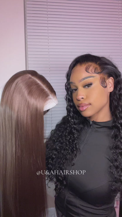Chocolate Brown Glueless Synthetic Wear and Go 9x7 Lace Front Wig Premium Human-Hair-Like Fiber
